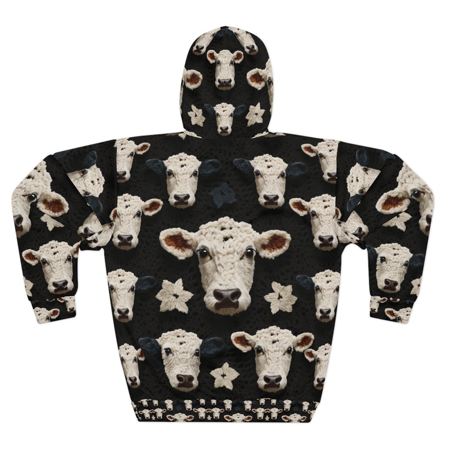 Crochet Cow Pattern Farm Animal Fabric Style - Unisex Pullover Hoodie (AOP)