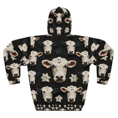 Crochet Cow Pattern Farm Animal Fabric Style - Unisex Pullover Hoodie (AOP)