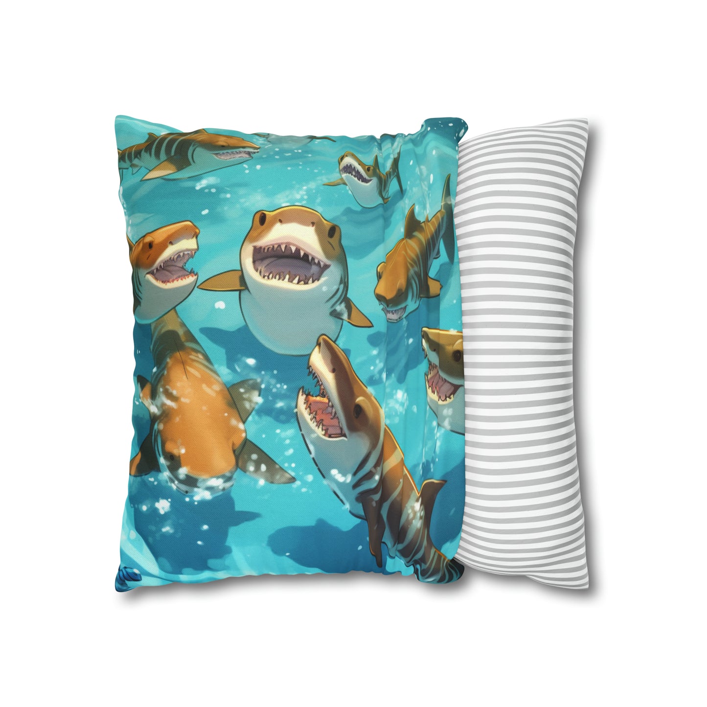 Tiger Shark: Ocean Marine Wildlife - Underwater - Spun Polyester Square Pillow Case