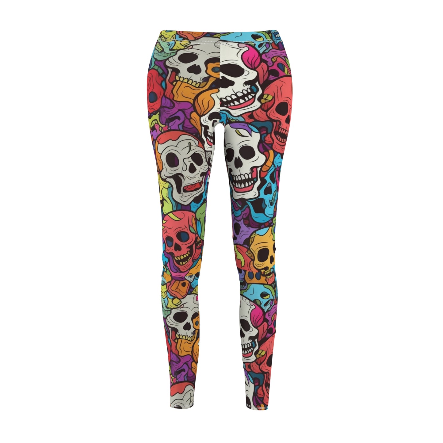 Psychedelic Rainbow Skull Head Pattern, Vibrant Colors - Women's Cut & Sew Casual Leggings (AOP)