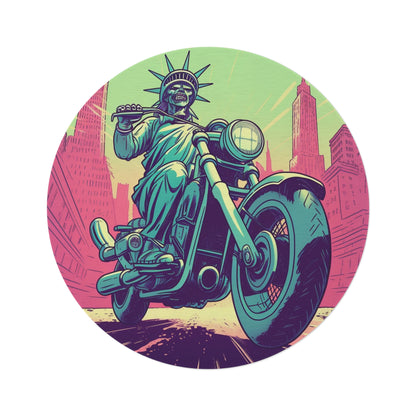 Statue of Liberty Motorcycle Bike Rider USA Style Round Rug