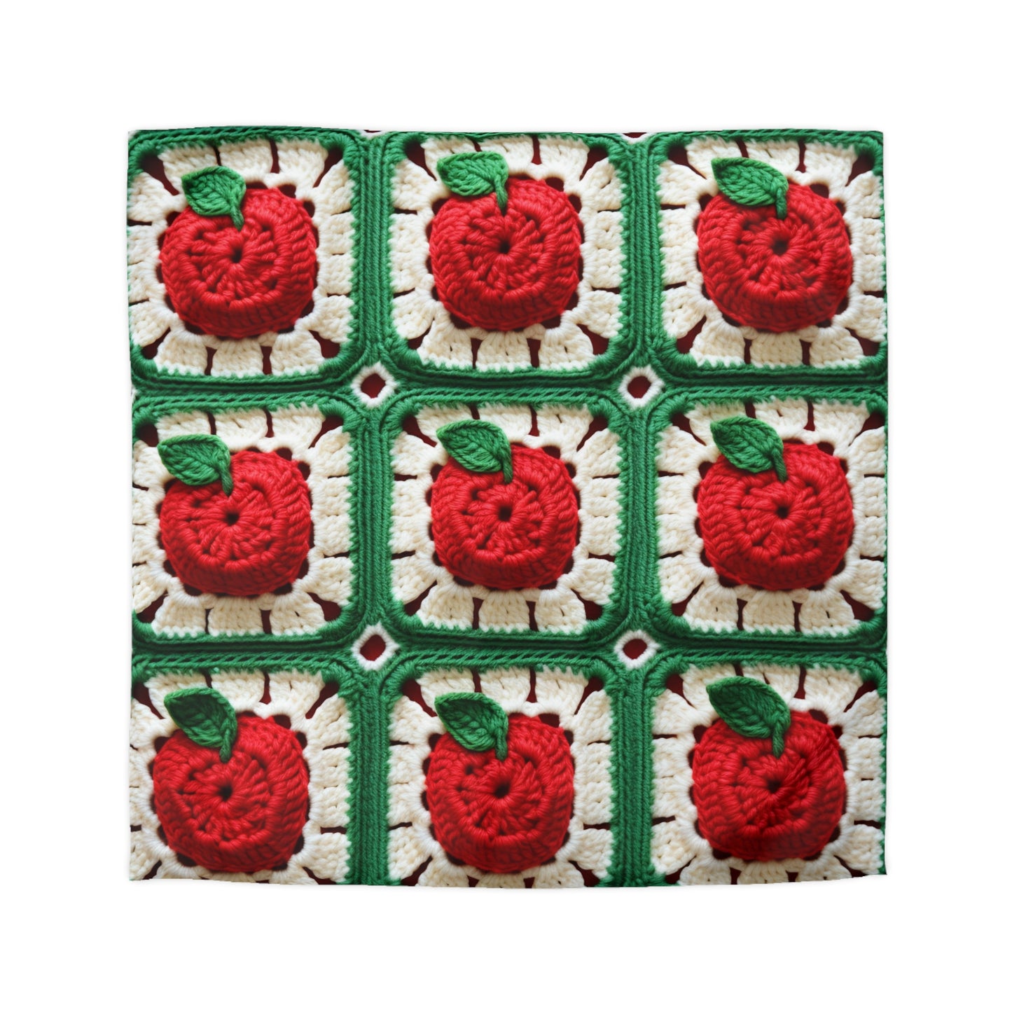 Apple Granny Square Crochet Pattern: Wild Fruit Tree, Delicious Red Design - Microfiber Duvet Cover