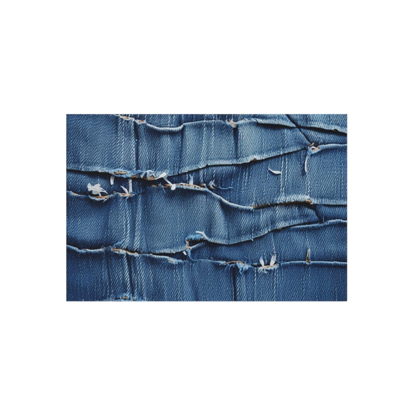 Midnight Blue Distressed Denim: Rugged, Torn & Stylish Design - Outdoor Rug