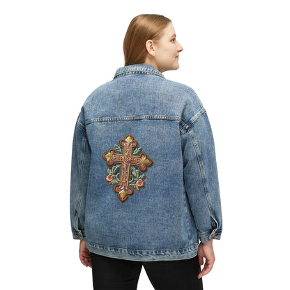 Christian Faith Cross, Chenille Patch Graphic, Women's Denim Jacket