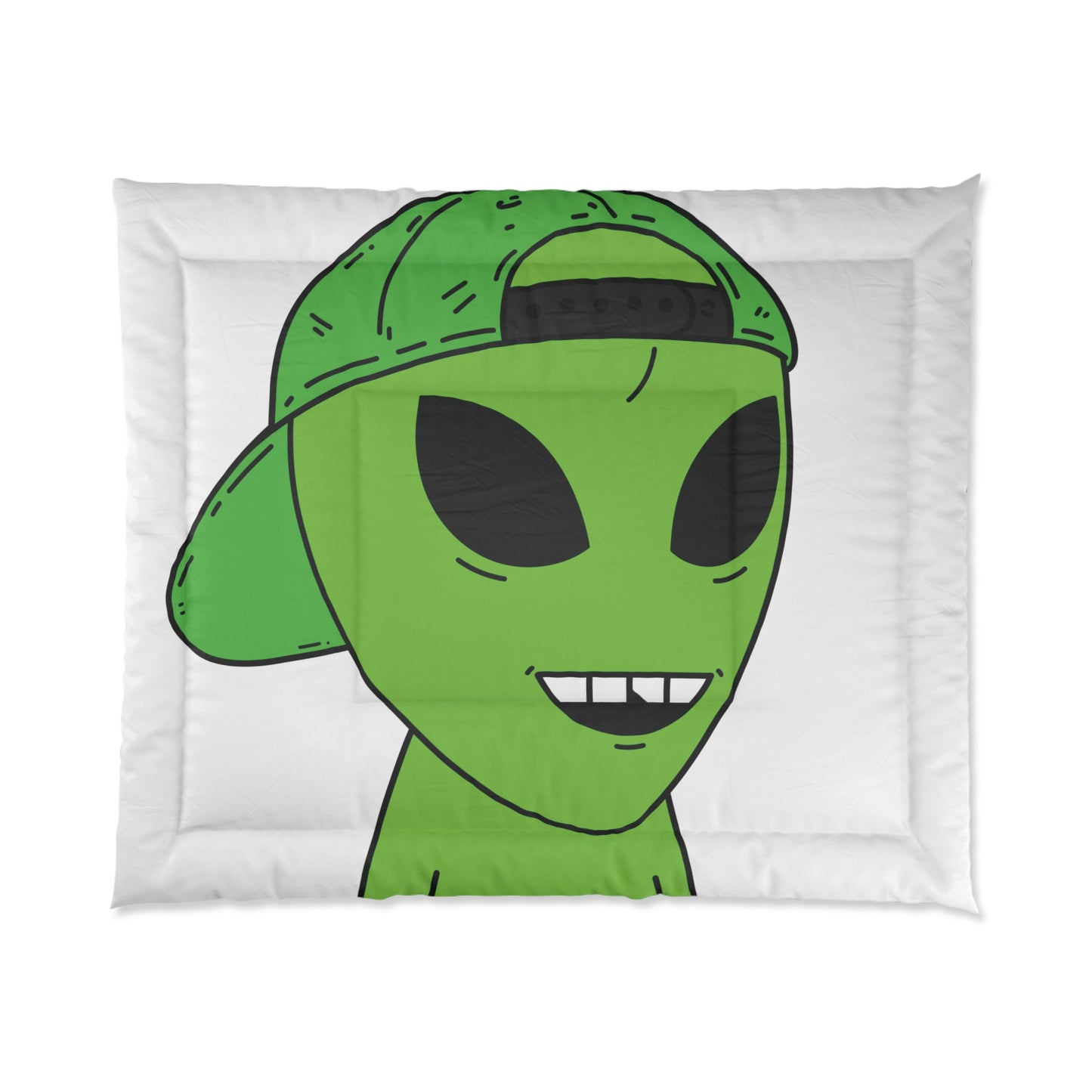 The Green Alien Visitor with Hat Bed Comforter