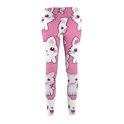 Adorable Cartoon-Style Anime Kitten, Cat, Kitty Pattern - Cute and Colorful - Women's Cut & Sew Casual Leggings (AOP)