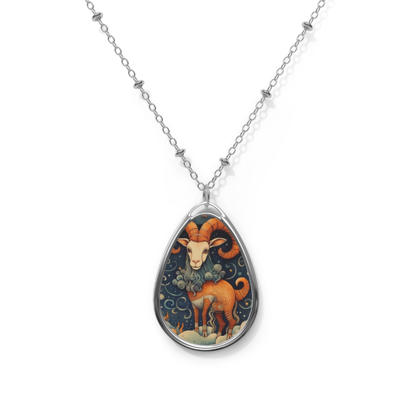 Capricorn Zodiac Children's Book Style Humorous Design - Oval Necklace