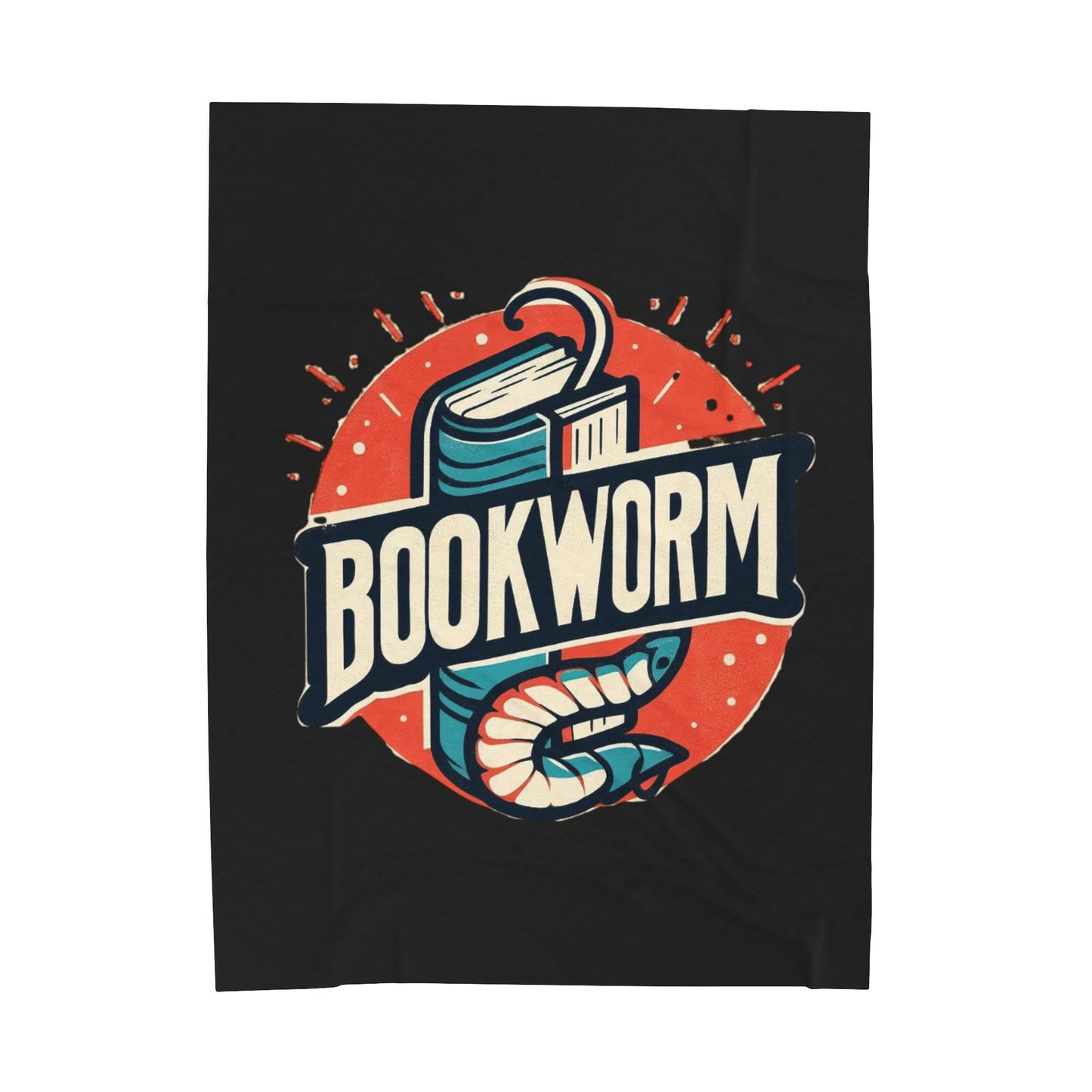 Bookworm Badge Graphic: Retro-Style Book Lover Emblem - Velveteen Plush Blanket