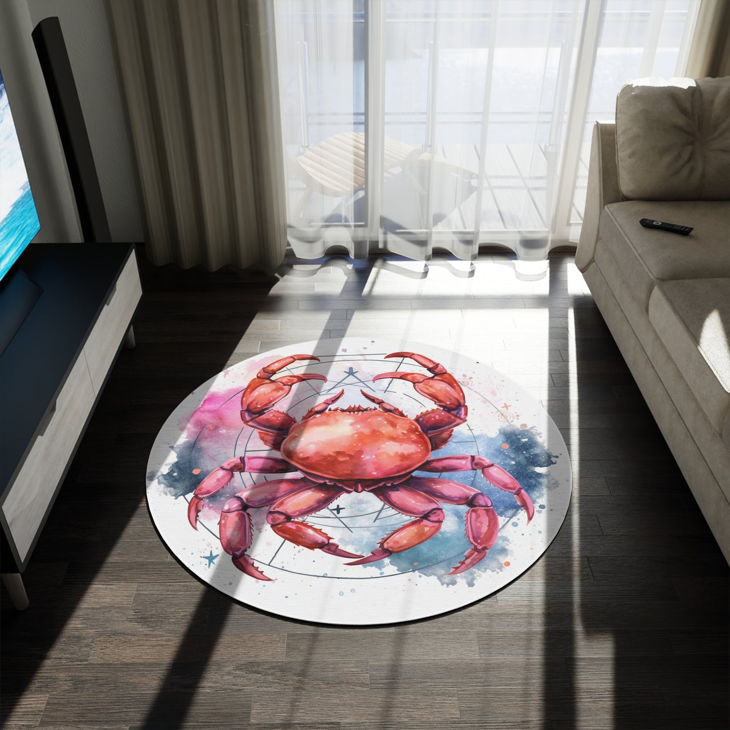 Cancer Star Sign - Elegant Zodiac Astrology - Round Rug