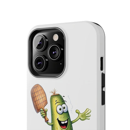 Pickle Player Action: Cartoon Swinging Pickleball Paddle - Sporty Charm - Tough Phone Cases