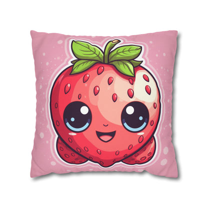 Kawaii Strawberry Adventure - Anime Classic Traditional Japanese Fruit - Otaku Artwork - Spun Polyester Square Pillow Case