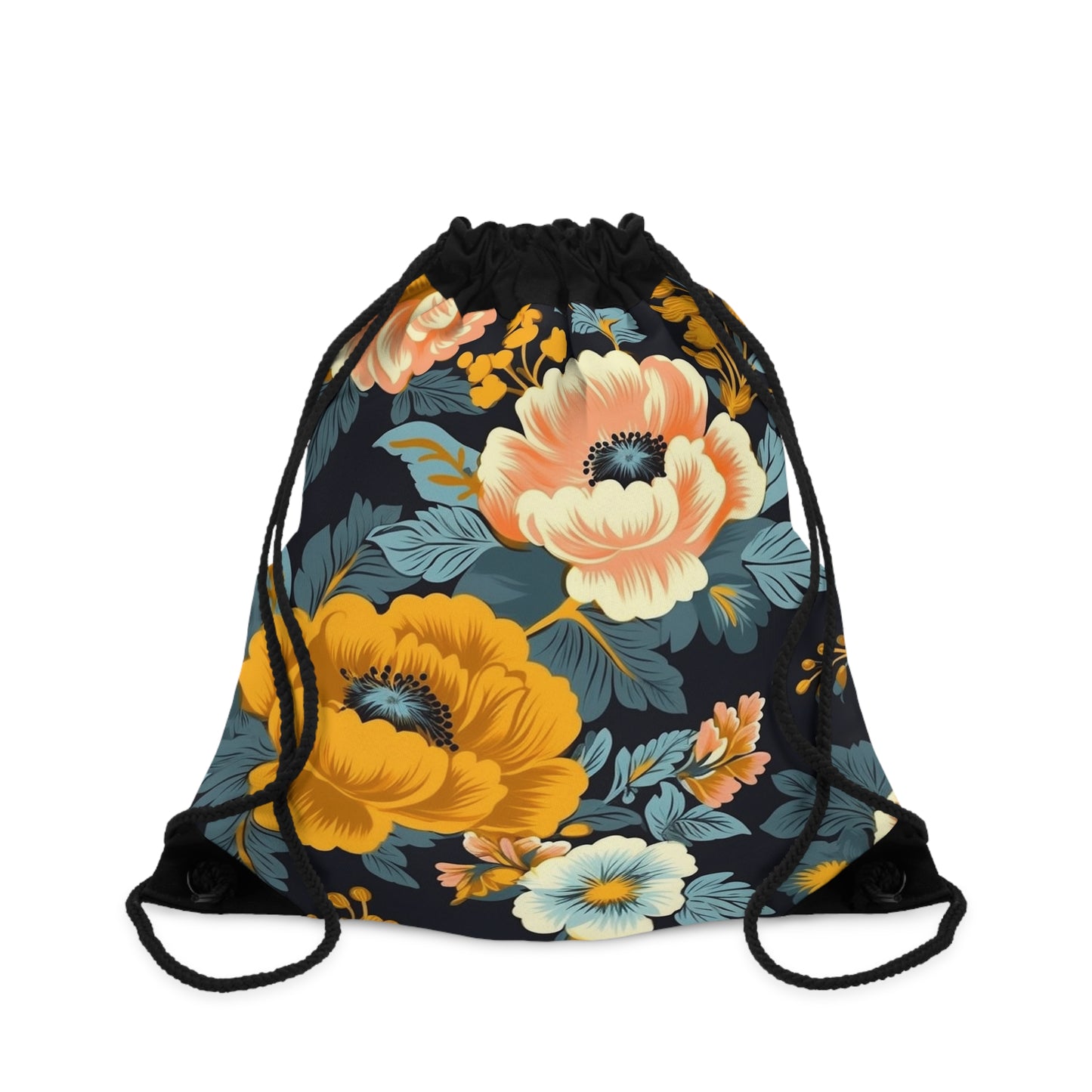 Vintage 50s 60s Inspired High-Waisted Floral Pattern - Drawstring Bag