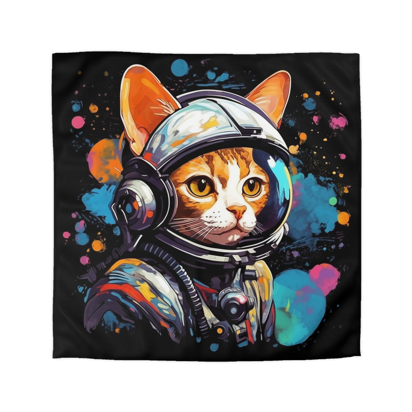 Astro Cat Adventure Feline - Pop Art, Floating in Cosmic Space - Microfiber Duvet Cover