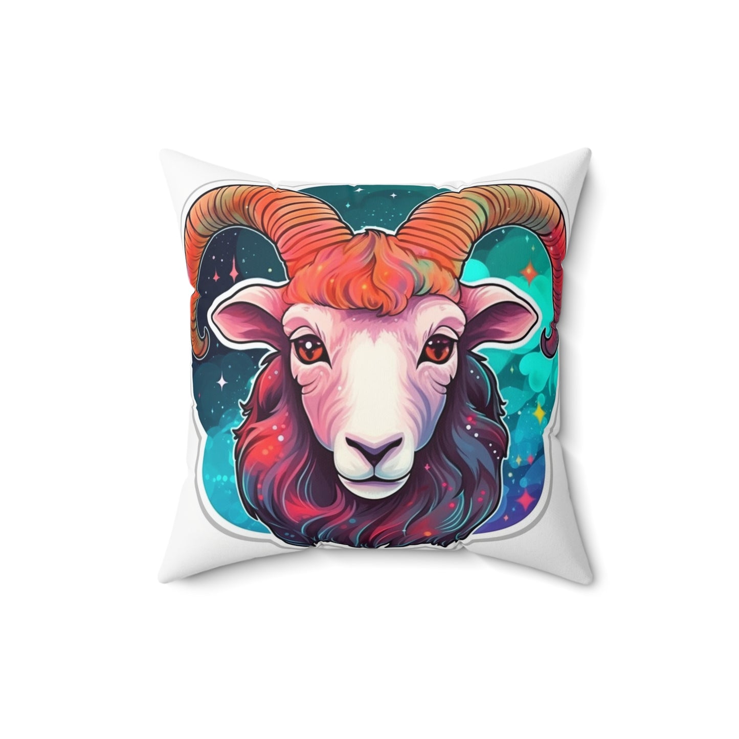 Signo del zodiaco Aries - Símbolo de astrología cósmica de color vivo y brillante - Almohada cuadrada de poliéster hilado 