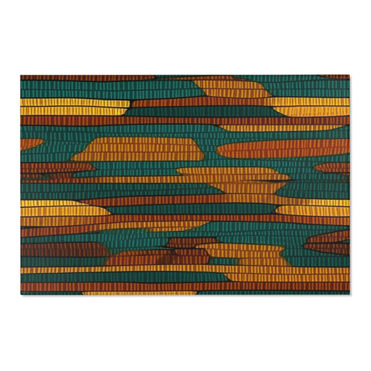 Teal & Dark Yellow Maya 1990's Style Textile Pattern - Intricate, Texture-Rich Art - Area Rugs