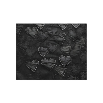 Black: Distressed Denim-Inspired Fabric Heart Embroidery Design - Outdoor Rug