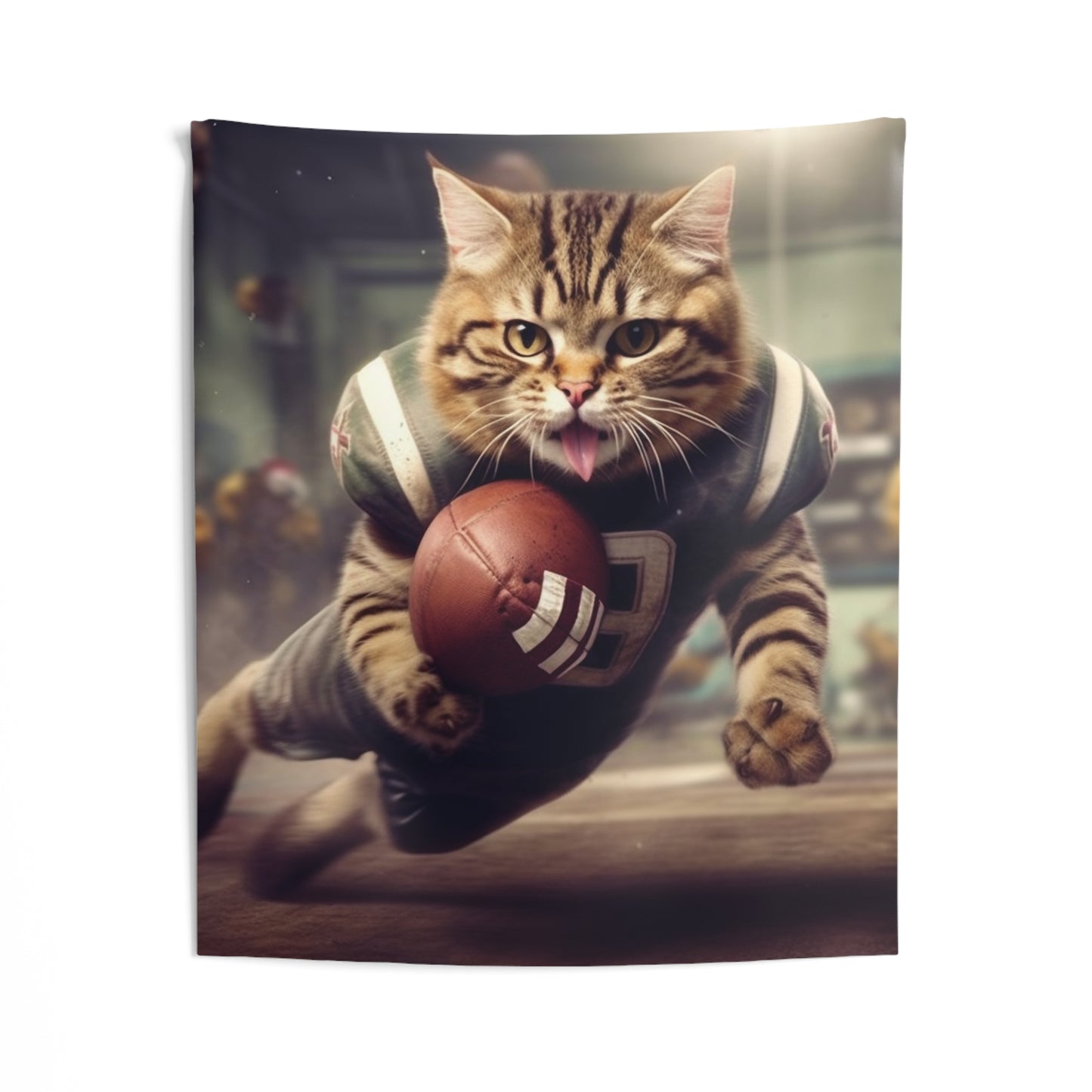 Football Field Felines: Kitty Cats in Sport Tackling Scoring Game Position - Indoor Wall Tapestries