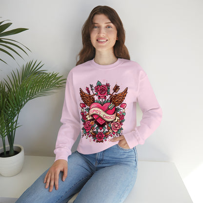 Cupidos Choice Heart con rosas y flecha - Amor vibrante del día de San Valentín - Sudadera unisex Heavy Blend™ Crewneck