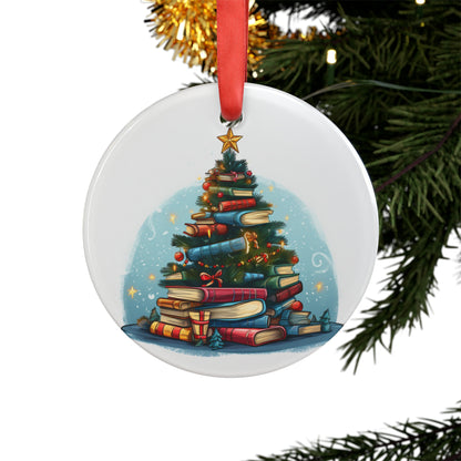 Book Lover Christmas Tree, Gift For Readers - Acrylic Ornament with Ribbon