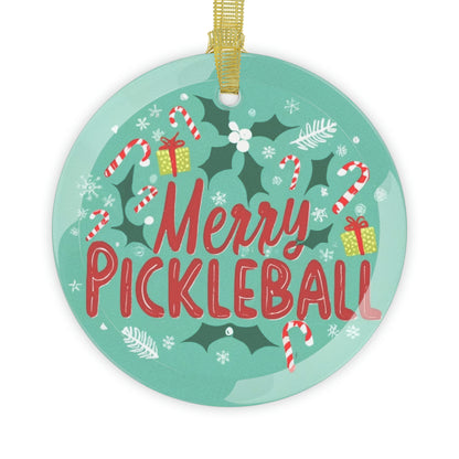 Feliz Navidad navideña de Pickleball - Paquetes de adornos de vidrio