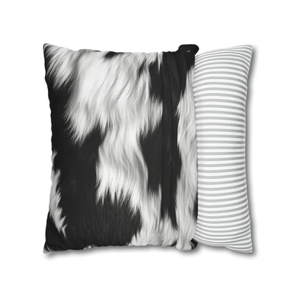 Cowhide on Hair Leather - Black and White - Designer Style - Spun Polyester Square Pillow Case