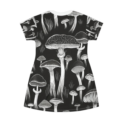 Psychedelic Mushrooms Seamless Repeat Pattern T-Shirt Dress (AOP)