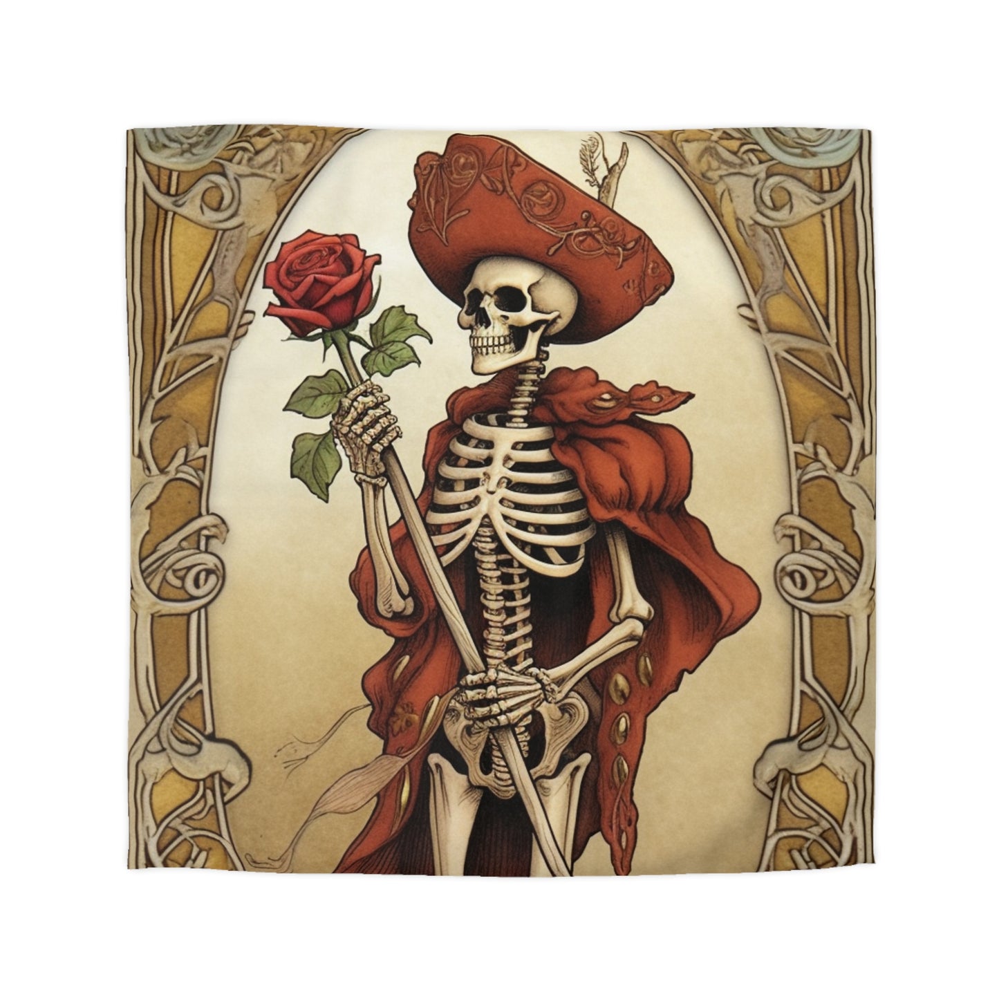 Death Card Tarot - Skeleton, Rose, and Transformation Journey - Microfiber Duvet Cover