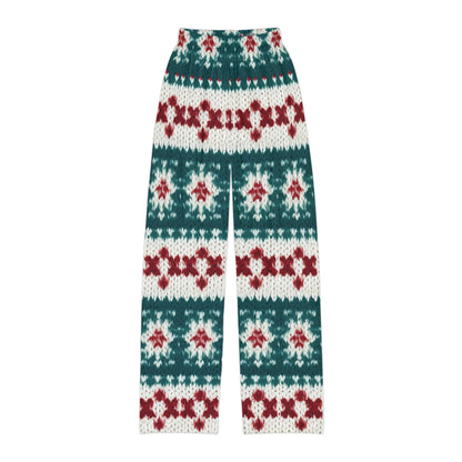 Christmas Knit Crochet Holiday, Festive Yuletide Pattern, Winter Season - Kids Pajama Pants (AOP)