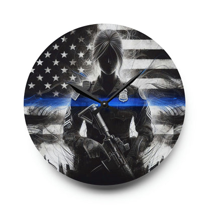 Thin Blue Line, Women Police Support, USA American, Back The Blue - Acrylic Wall Clock