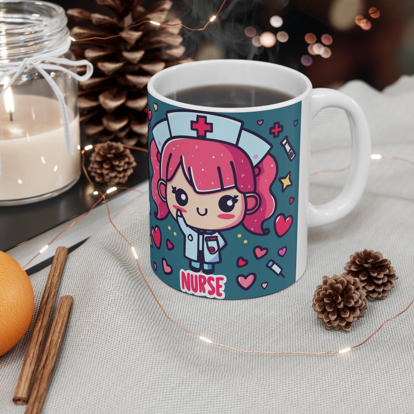 Enfermera Cartoon Anime - Lindo regalo Kawaii para enfermeras - Enfermería gráfica - Taza de cerámica 11oz 