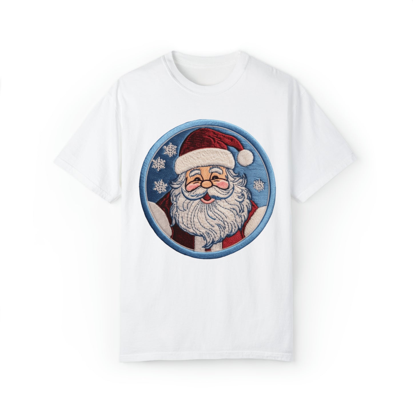 Santa Chenille Patch: Christmas Festive Holiday Design - Unisex Garment-Dyed T-shirt