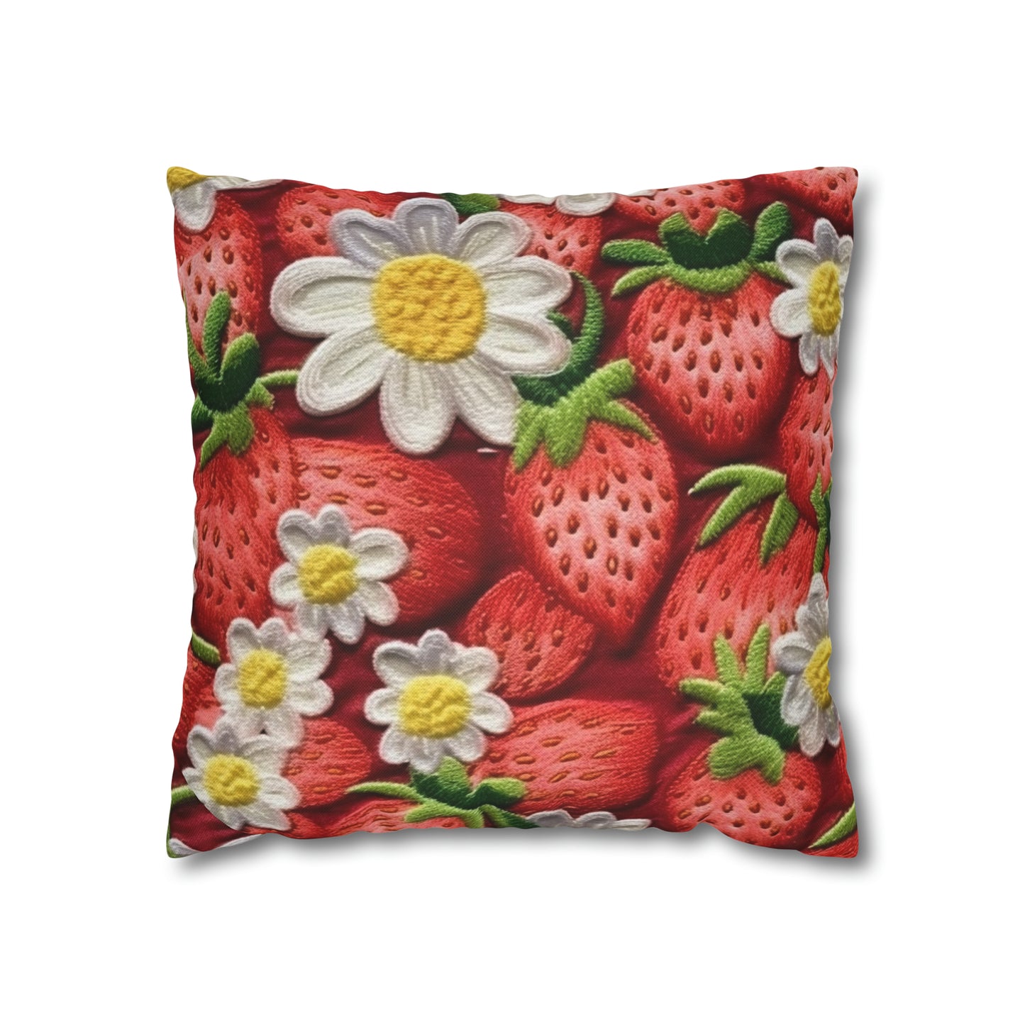 Strawberry Strawberries Embroidery Design - Fresh Pick Red Berry Sweet Fruit - Spun Polyester Square Pillow Case