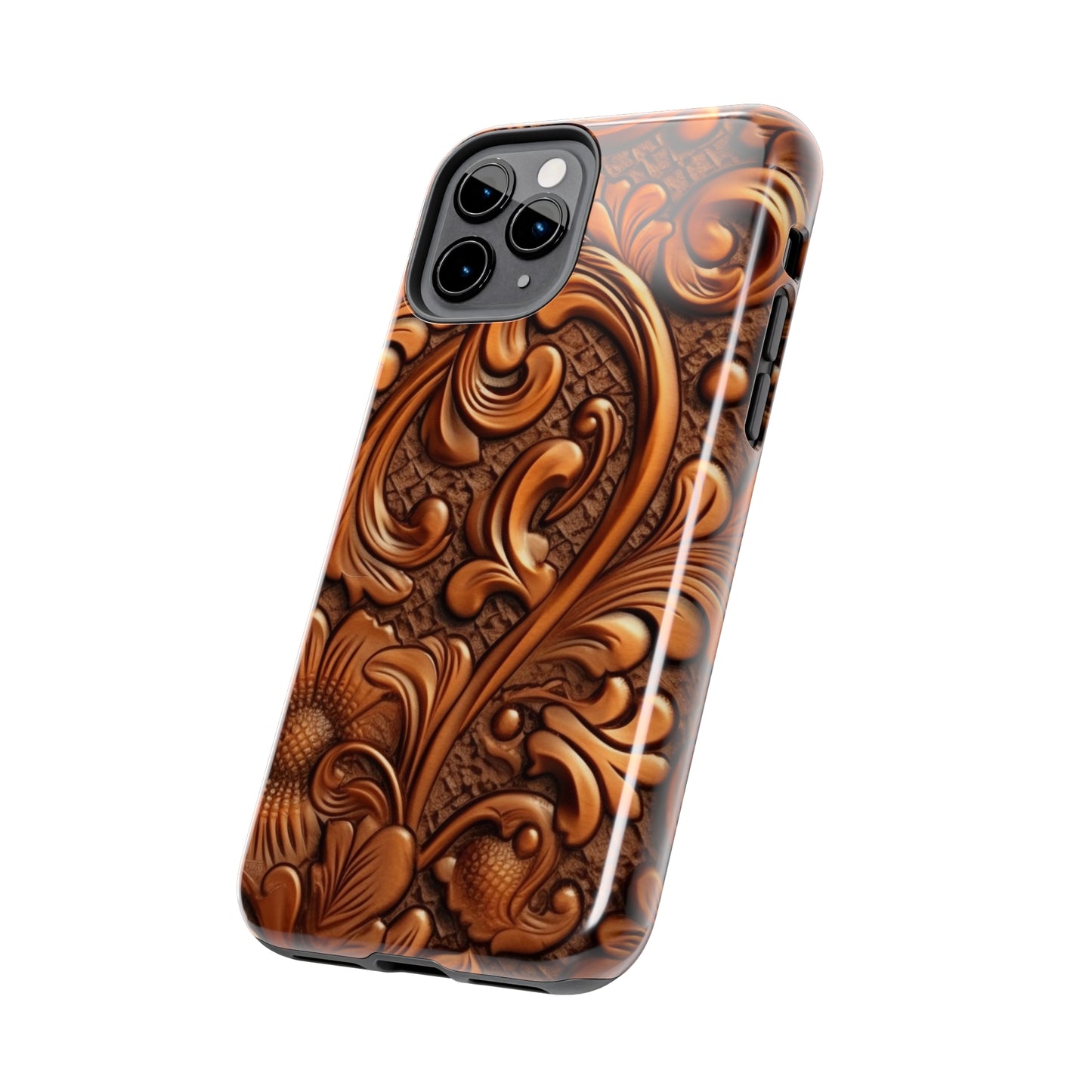 Leather Flower Cognac Classic Brown Timeless American Cowboy Design - Tough Phone Cases