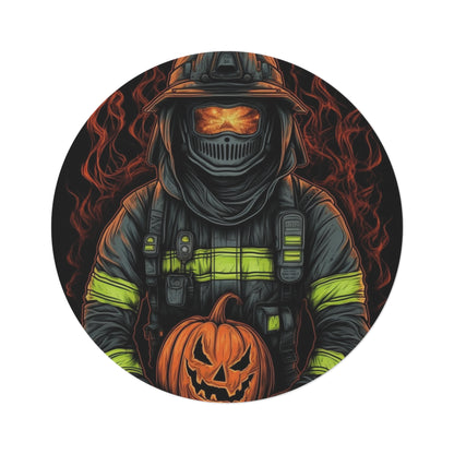 Firefighter Spooky Alert: Facing Haunted Halloween Spirits Scary Fire Pumpkin - Round Rug