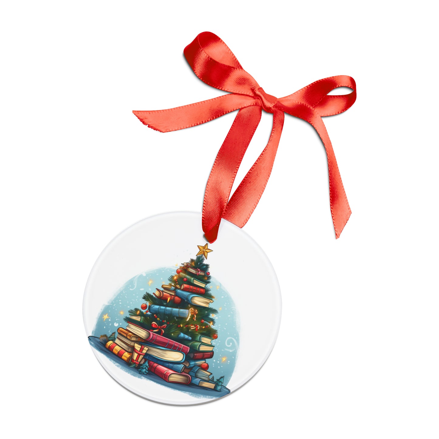 Book Lover Christmas Tree, Gift For Readers - Acrylic Ornament with Ribbon