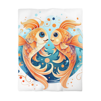 Charming Cartoon Fish Pisces - Dreamy Zodiac Illustration - Microfiber Duvet Cover