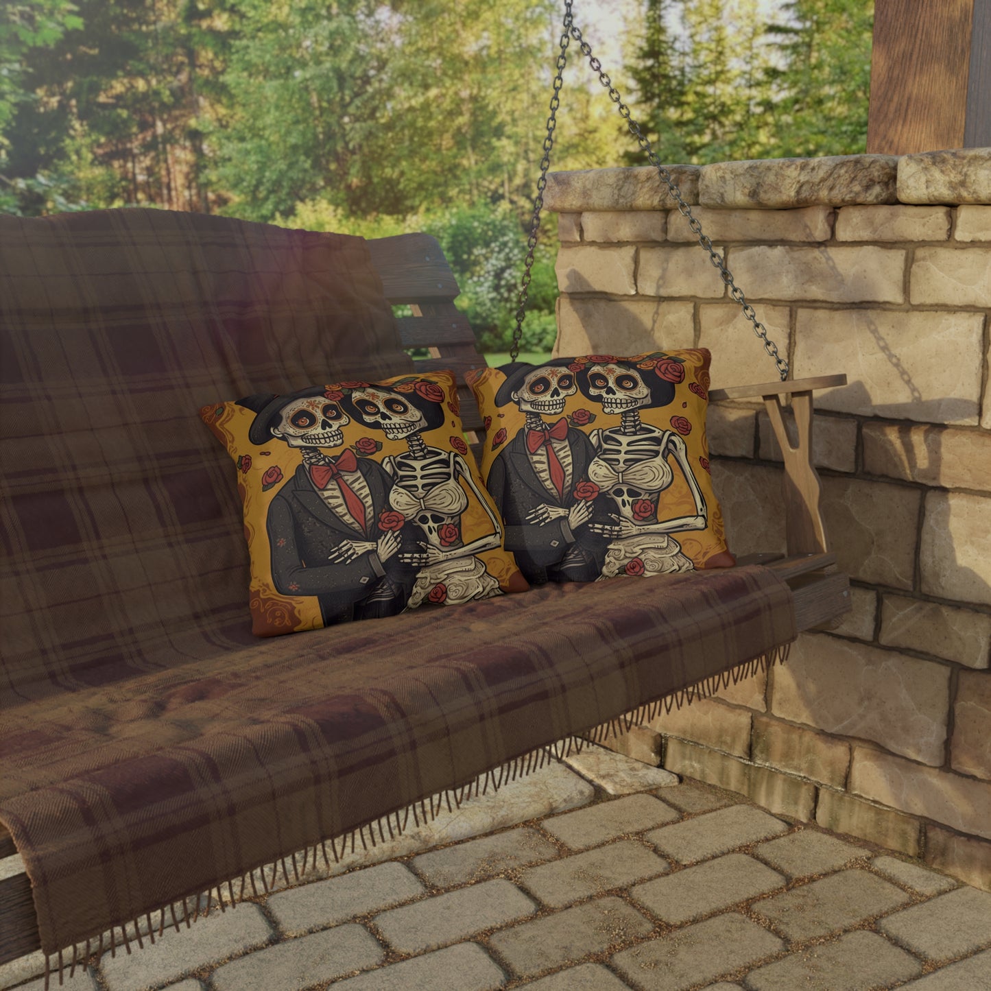 Halloween Wedding Marriage, Bride & Groom - Forever Soulmates - Outdoor Pillows