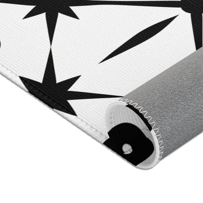 Mid Century Modern Asterisk Design - White & Black Atomic Starburst - Area Rugs