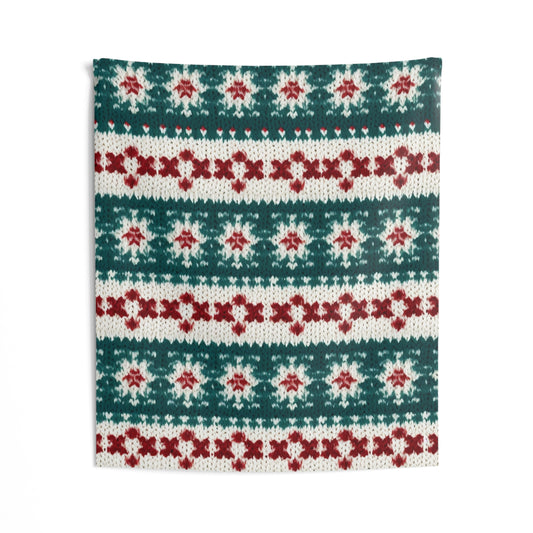 Christmas Knit Crochet Holiday, Festive Yuletide Pattern, Winter Season - Indoor Wall Tapestries