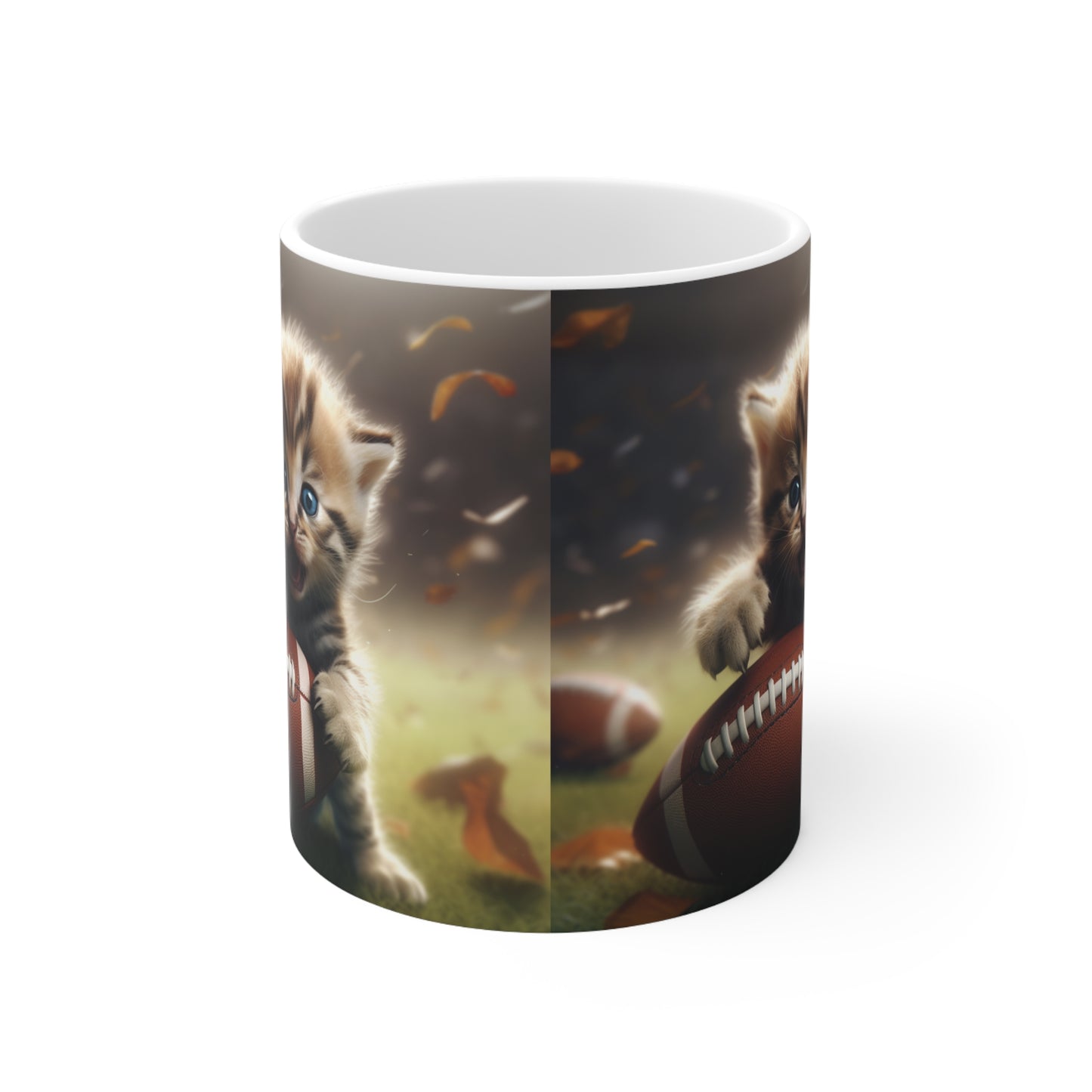 Football Kitten Touchdown: Tabby's Winning Play Sport Game - Ceramic Mug 11oz