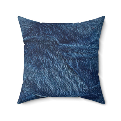 Dark Blue: Distressed Denim-Inspired Fabric Design - Spun Polyester Square Pillow