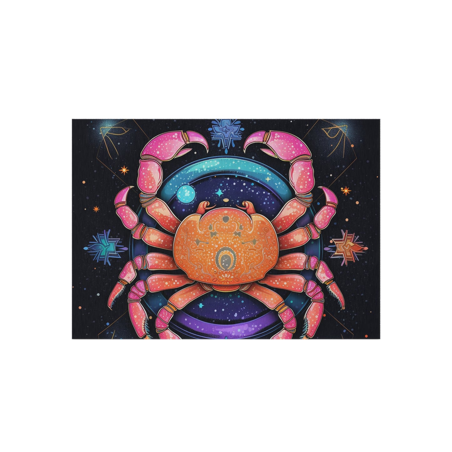 Rainbow Celestial Crab - Vibrant Cancer Zodiac Sign Art - Outdoor Rug