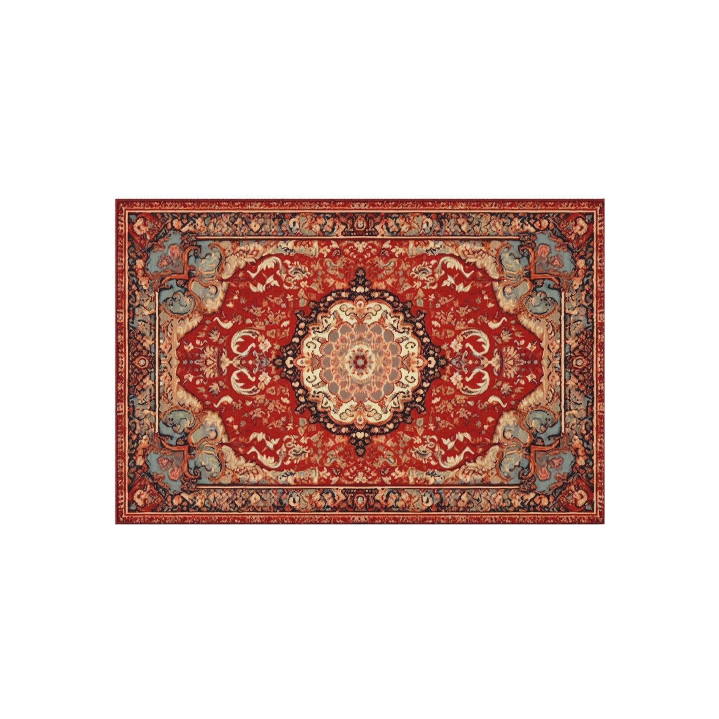 Chenille Outdoor Rug, Traditional Design, 8x10 or 5x8 Size Options, Red Oriental