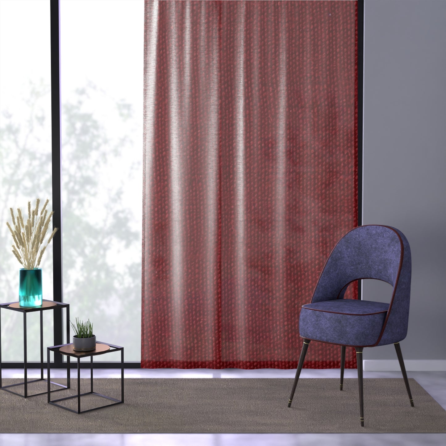 Bold Ruby Red: Denim-Inspired, Passionate Fabric Style - Window Curtain