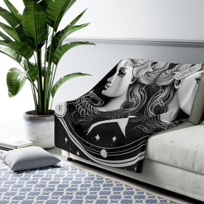 Gemini Sherpa Fleece Blanket, 100% Polyester, Black White Twins, One-Sided Print