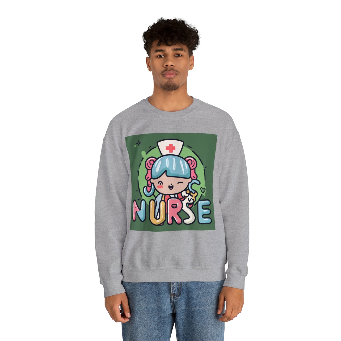 Nurse Kawaii Anime - Cute Character Graphic Cartoon - Unisex Heavy Blend™ Crewneck Sweatshirt