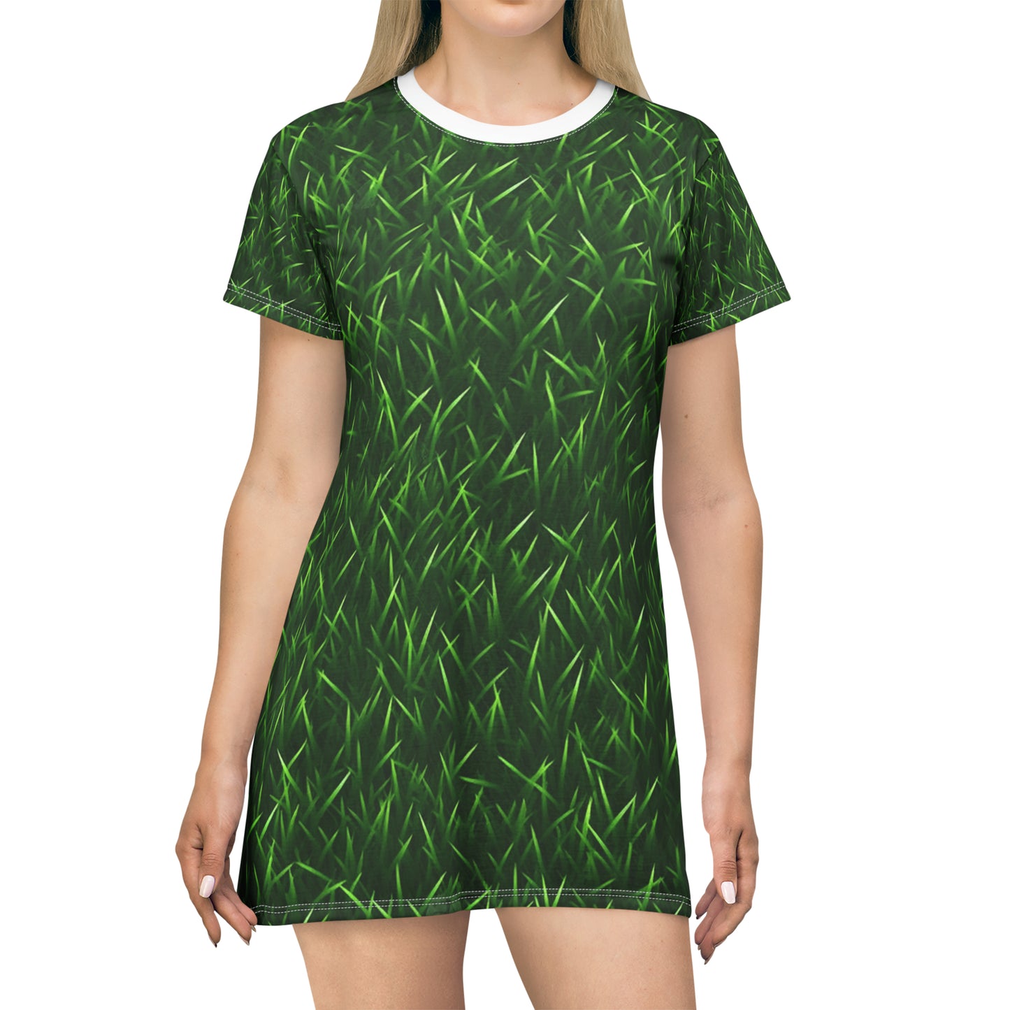 Touch Grass Indoor Style Outdoor Green Artificial Grass Turf - T-Shirt Dress (AOP)