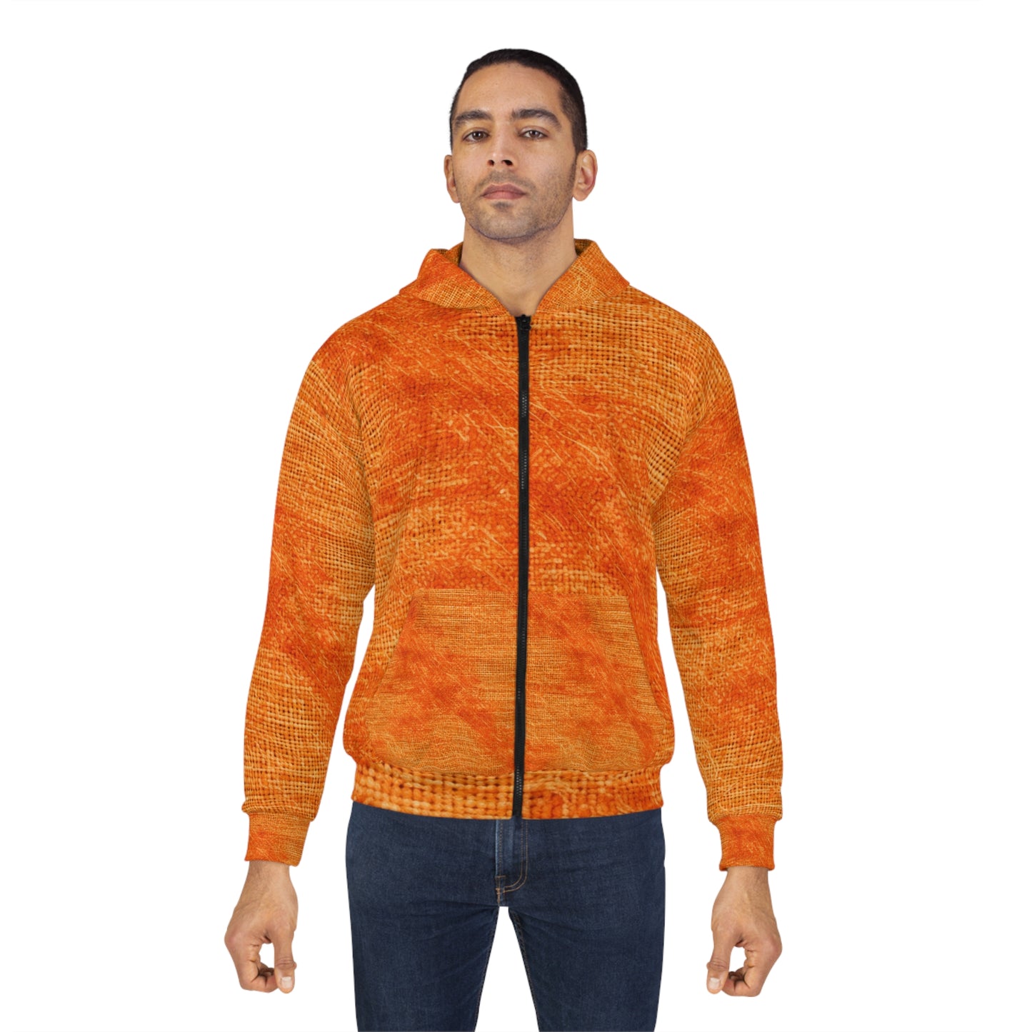 Burnt Orange/Rust: Denim-Inspired Autumn Fall Color Fabric - Unisex Zip Hoodie (AOP)
