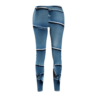 Midnight Blue Distressed Denim: Rugged, Torn & Stylish Design - Women's Cut & Sew Casual Leggings (AOP)