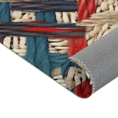 Colorful Yarn Knot: Denim-Inspired Fabric in Red, White, Light Blue - Area Rugs